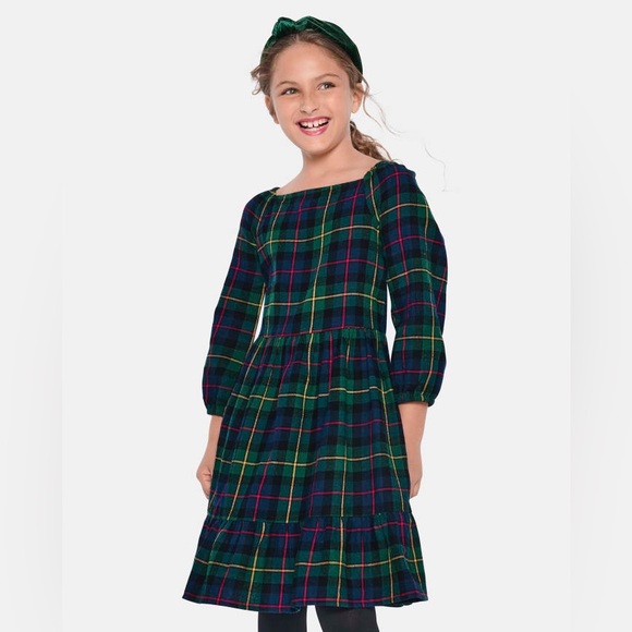 The Children’s Place Girls Matching Family Plaid Flannel Tiered Dress - Green - Picture 11 of 12